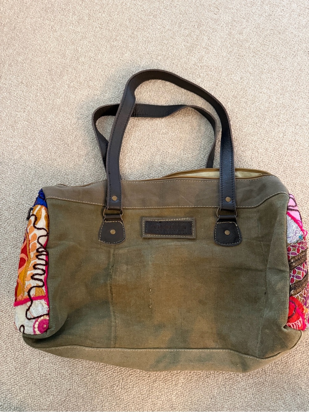 Recycled Military Tent Overnight Duffle/Crossbody Bag w/Vintage Textiles